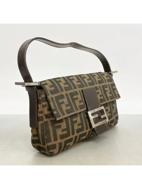 Fendi Handbag Zucca Mamma Bucket Nylon Canvas Brown Silver - Picture 2 of 10